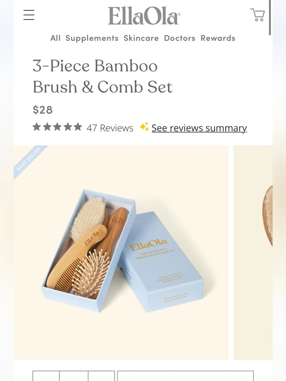 EllaOla 3-Piece Bamboo Brush & Comb Set